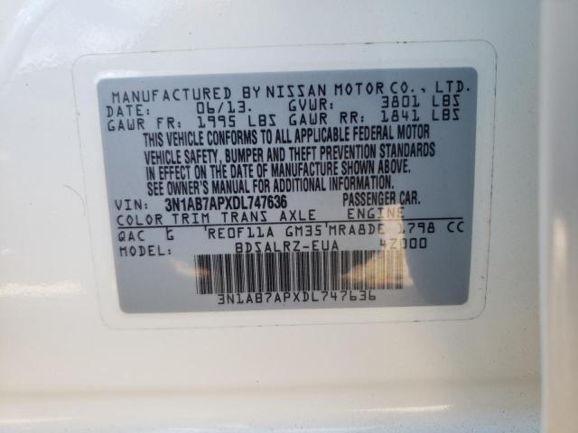 3N1AB7APXDL747636 - 2013 NISSAN SENTRA S WHITE photo 12