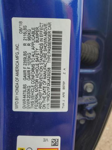 1HGCV1F3XJA230258 - 2018 HONDA ACCORD SPORT BLUE photo 12