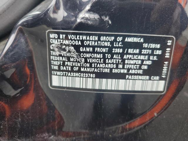 1VWDT7A33HC023760 - 2017 VOLKSWAGEN PASSAT R-LINE შავი ფოტო 12