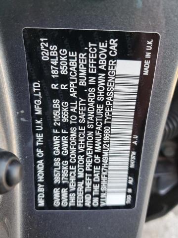 SHHFK7H49MU218660 - 2021 HONDA CIVIC SPORT Szary zdjęcie 12