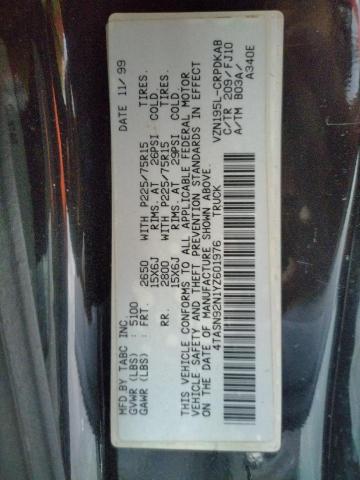 4TASN92N1YZ601976 - 2000 TOYOTA TACOMA XTRACAB PRERUNNER შავი ფოტო 12