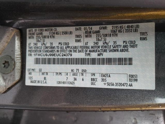 1FMCU9J99EUC24379 - 2014 FORD ESCAPE TITANIUM GRAY photo 12