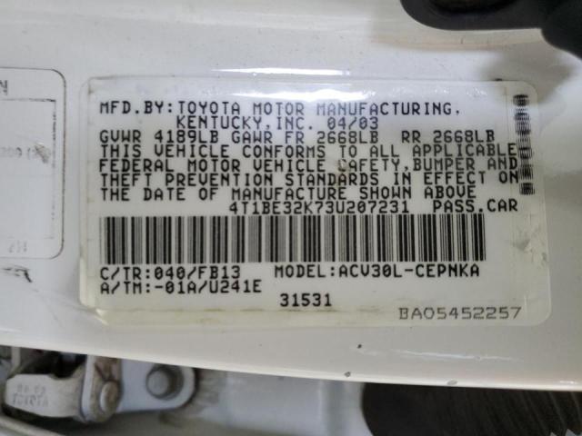 4T1BE32K73U207231 - 2003 TOYOTA CAMRY LE 白色 照片 12