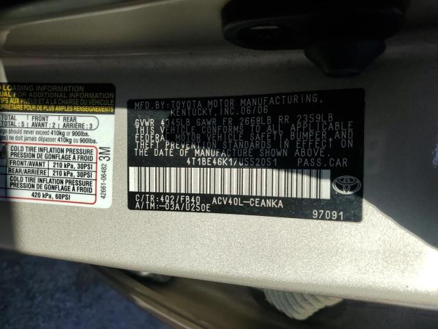 4T1BE46K17U552051 - 2007 TOYOTA CAMRY CE Ոսկեգույն լուսանկար 12