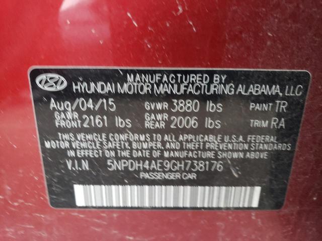 5NPDH4AE9GH738176 - 2016 HYUNDAI ELANTRA SE RED photo 12