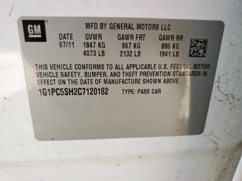 1G1PC5SH2C7120182 - 2012 CHEVROLET CRUZE LS WHITE photo 12