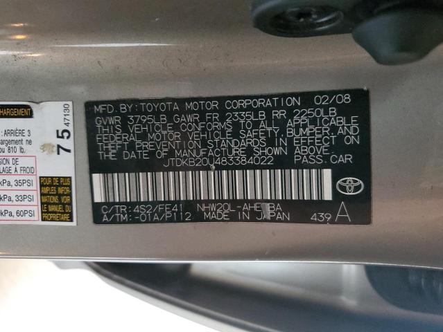 JTDKB20U483384022 - 2008 TOYOTA PRIUS GOLD photo 12