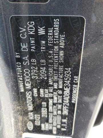 3KPF24AD8ME345934 - 2021 KIA FORTE FE GRAY photo 12