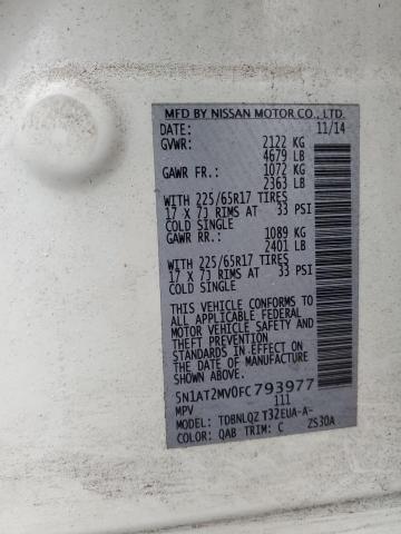 5N1AT2MV0FC793977 - 2015 NISSAN ROGUE S WHITE photo 14