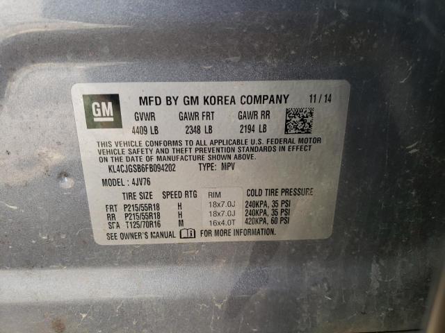 KL4CJGSB6FB094202 - 2015 BUICK ENCORE GRAY photo 12