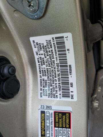 1HGFA16578L107493 - 2008 HONDA CIVIC LX GOLD photo 12