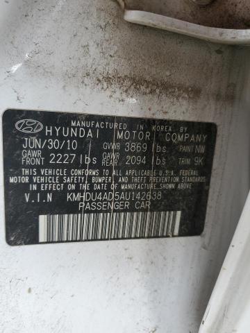 KMHDU4AD5AU142638 - 2010 HYUNDAI ELANTRA BLUE WHITE photo 12