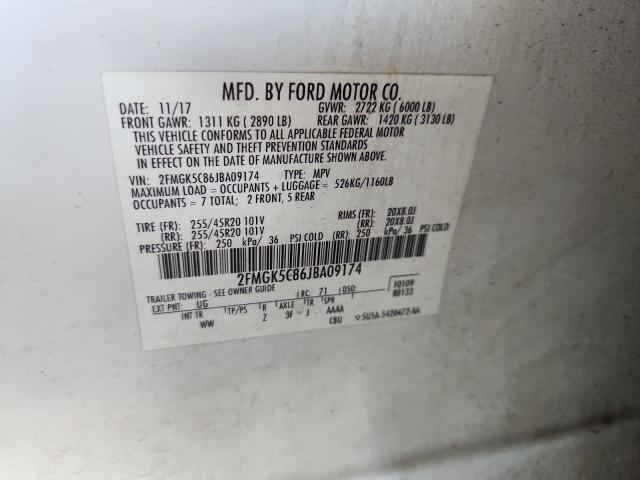 2FMGK5C86JBA09174 - 2018 FORD FLEX SEL 白色 照片 12