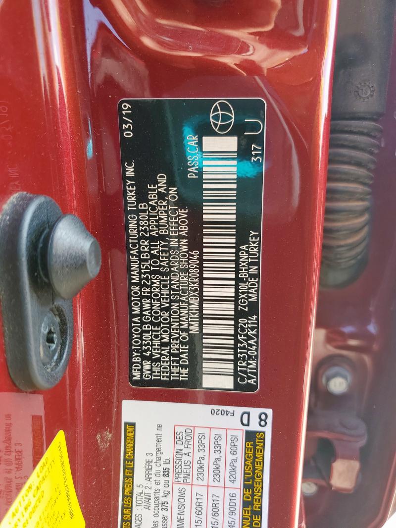 NMTKHMBX3KR089046 - 2019 TOYOTA C-HR XLE RED photo 12