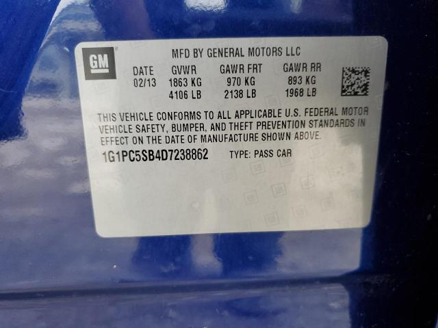 1G1PC5SB4D7238862 - 2013 CHEVROLET CRUZE LT BLUE photo 12