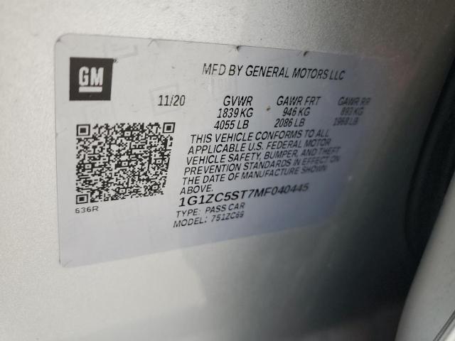 1G1ZC5ST7MF040445 - 2021 CHEVROLET MALIBU LS Srebrny zdjęcie 12