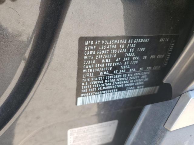 WVGAV7AX4FW502599 - 2015 VOLKSWAGEN TIGUAN S GRAY photo 13