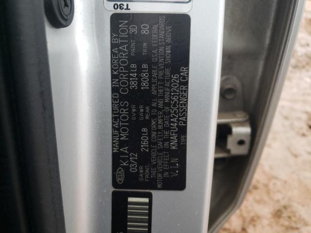 KNAFU4A25C5612026 - 2012 KIA FORTE EX SILVER photo 12