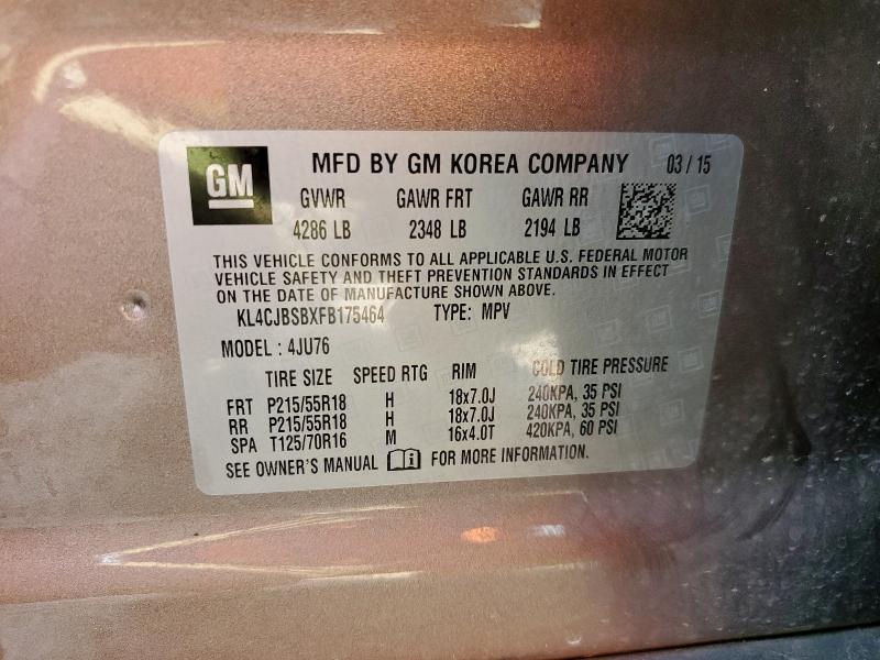 KL4CJBSBXFB175464 - 2015 BUICK ENCORE CONVENIENCE TAN photo 14