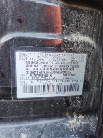 3N1AB7APXHY308459 - 2017 NISSAN SENTRA S 黑色 照片 12