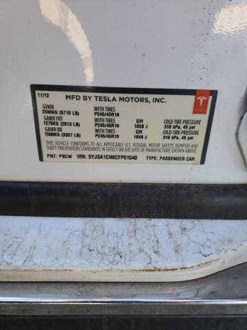 5YJSA1CN6CFP01540 - 2012 TESLA MODEL S WHITE photo 12