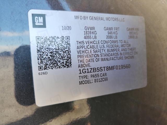 1G1ZB5ST8MF019560 - 2021 CHEVROLET MALIBU LS GRAY photo 13