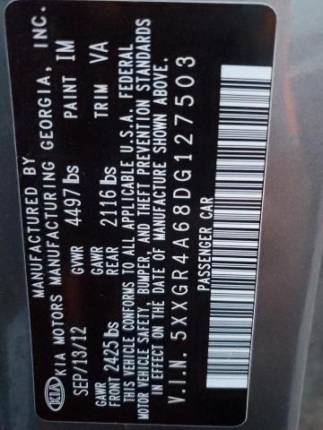 5XXGR4A68DG127503 - 2013 KIA OPTIMA SX ნაცრისფერი ფოტო 12