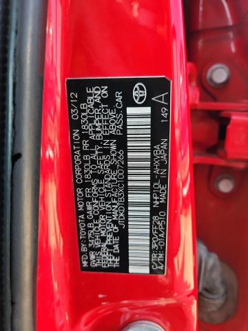 JTDKDTB3XC1007266 - 2012 TOYOTA PRIUS C RED photo 12