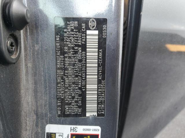 4T1BE46K59U294099 - 2009 TOYOTA CAMRY BASE GRAY photo 12