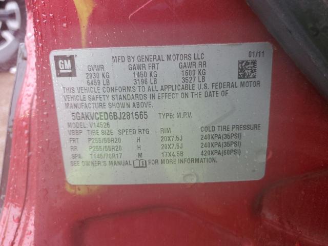 5GAKVCED6BJ281565 - 2011 BUICK ENCLAVE CXL MAROON photo 13