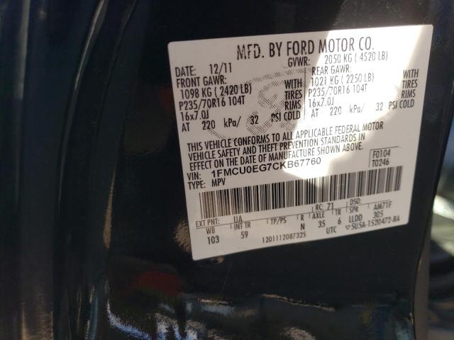 1FMCU0EG7CKB67760 - 2012 FORD ESCAPE LIMITED BLACK photo 13