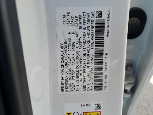 2HGFE2F5XSH586121 - 2025 HONDA CIVIC SPORT WHITE photo 13
