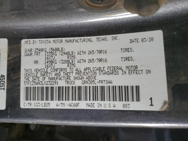 5TFCZ5AN3LX232291 - 2020 TOYOTA TACOMA DOUBLE CAB 灰色 照片 12