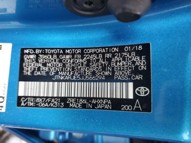 JTNKARJE5JJ566294 - 2018 TOYOTA COROLLA IM BLUE photo 12