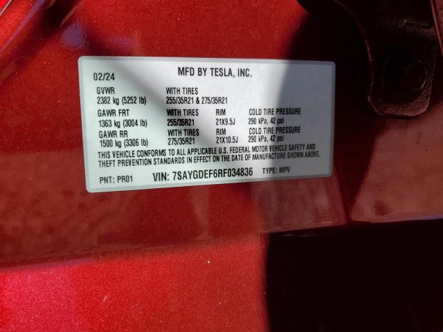 7SAYGDEF6RF034836 - 2024 TESLA MODEL Y Rot Foto 12