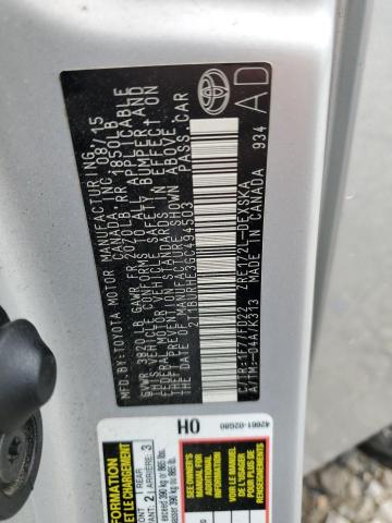 2T1BURHE3GC494503 - 2016 TOYOTA COROLLA L SILVER photo 12