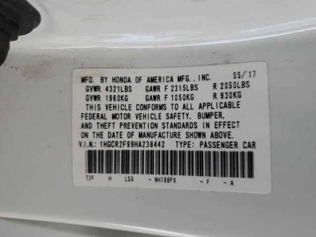 1HGCR2F99HA238442 - 2017 HONDA ACCORD EXL WHITE photo 12