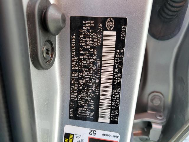 4T1B11HK1JU663567 - 2018 TOYOTA CAMRY L SILVER photo 13