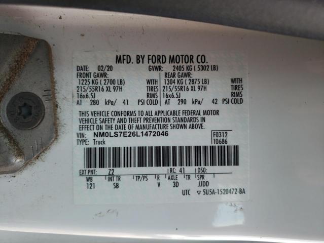 NM0LS7E26L1472046 - 2020 FORD TRANSIT CO XL თეთრი ფოტო 13
