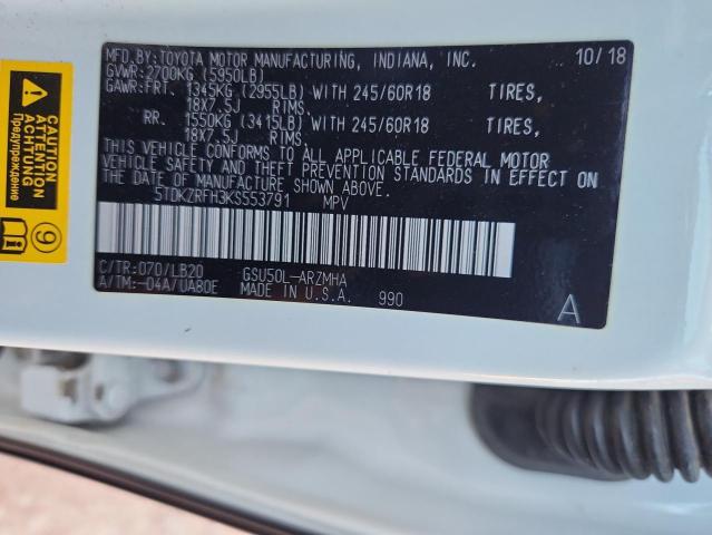 5TDKZRFH3KS553791 - 2019 TOYOTA HIGHLANDER SE WHITE photo 13