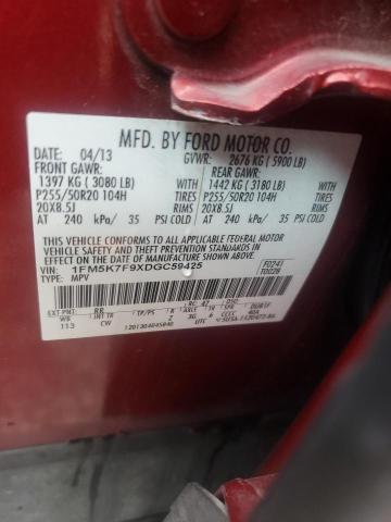 1FM5K7F9XDGC59425 - 2013 FORD EXPLORER LIMITED მუქწითელი ფოტო 13