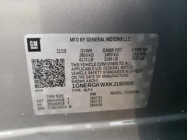 1GNERGKWXKJ190500 - 2019 CHEVROLET TRAVERSE LT GRAY photo 14