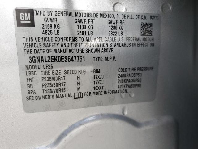 3GNAL2EK0ES647751 - 2014 CHEVROLET CAPTIVA LS 银色 照片 12