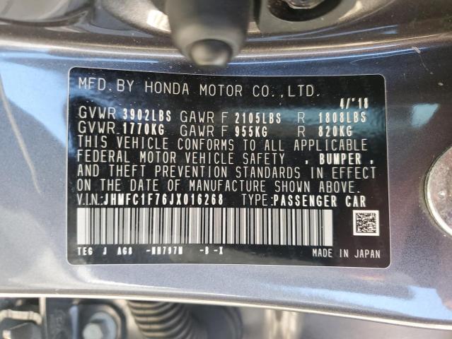 JHMFC1F76JX016268 - 2018 HONDA CIVIC EXL ნაცრისფერი ფოტო 13