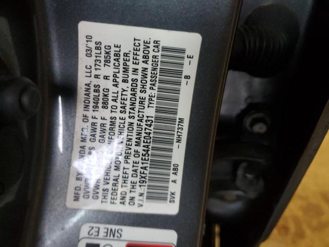 19XFA1E54AE047431 - 2010 HONDA CIVIC LX GRAY photo 13