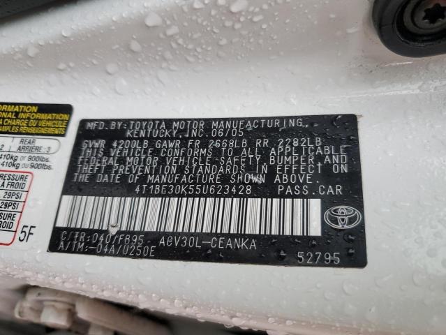 4T1BE30K55U623428 - 2005 TOYOTA CAMRY LE WHITE photo 12