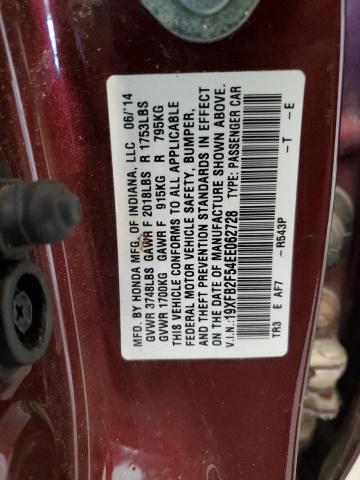 19XFB2F54EE062728 - 2014 HONDA CIVIC LX BURGUNDY photo 13