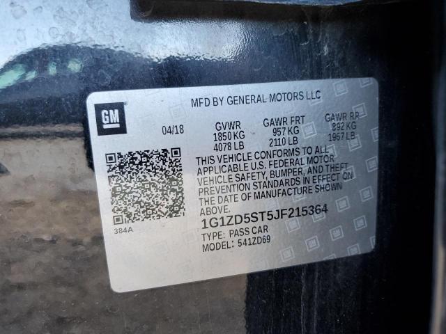 1G1ZD5ST5JF215364 - 2018 CHEVROLET MALIBU LT BLACK photo 12