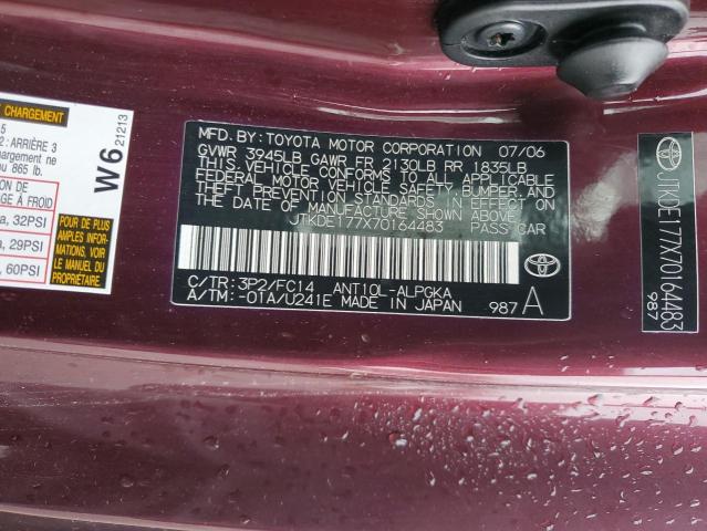 JTKDE177X70164483 - 2007 TOYOTA SCION TC 勃艮第红 照片 12