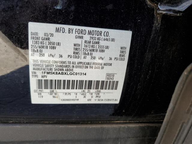 1FM5K8ABXLGC01314 - 2020 FORD EXPLORER POLICE INTERCEPTOR შავი ფოტო 14